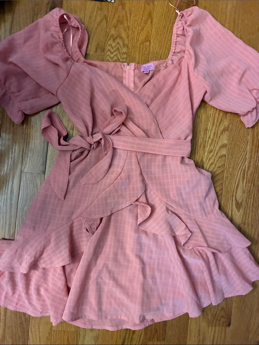 NWOT Francesca’s Pink Wrap Ruffle Mini Dress